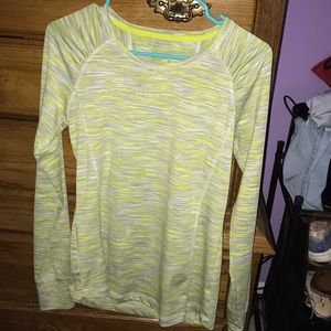 Yellow gray and white long sleeve athletic shirt